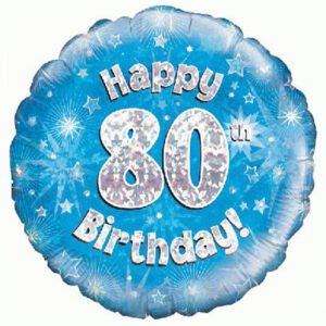 Happy 80th Birthday Blue Holographic 18" foil balloon