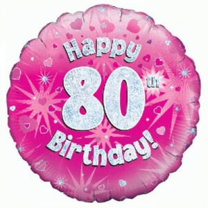 Happy 80th Birthday Pink Holographic 18" foil balloon