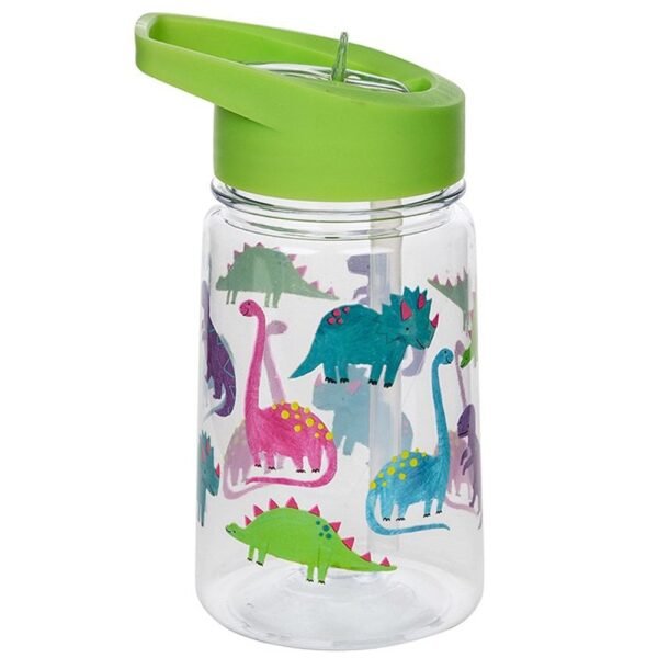 Dinosaurs drinking water bottle with straw