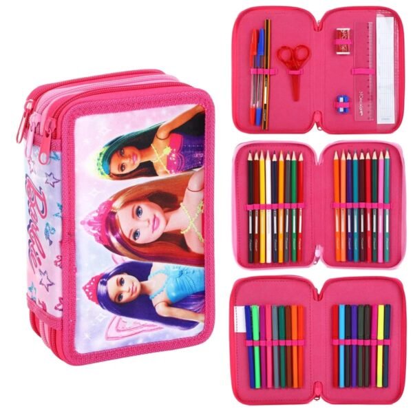 Barbie 3 zipper Pencil Case Stationery Filled