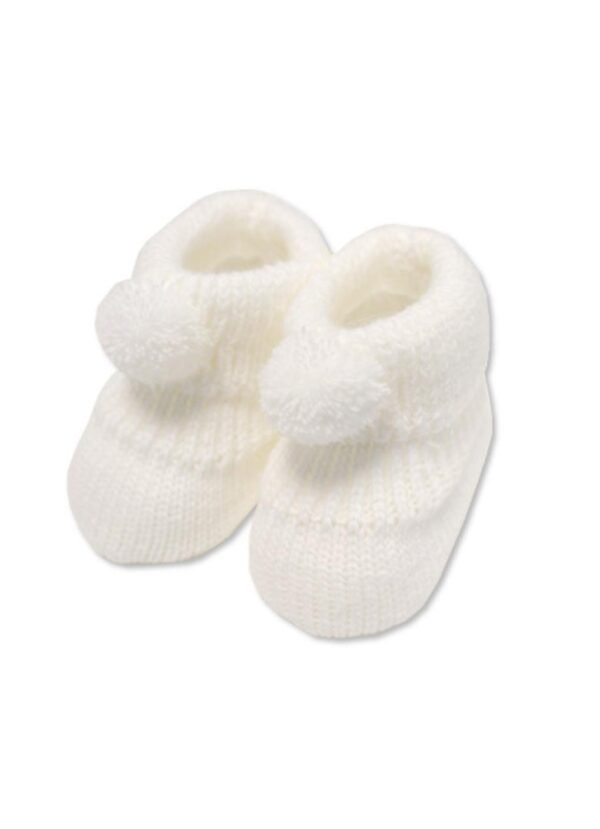 Nursery Time Knitted Baby Booties Pom Pom white